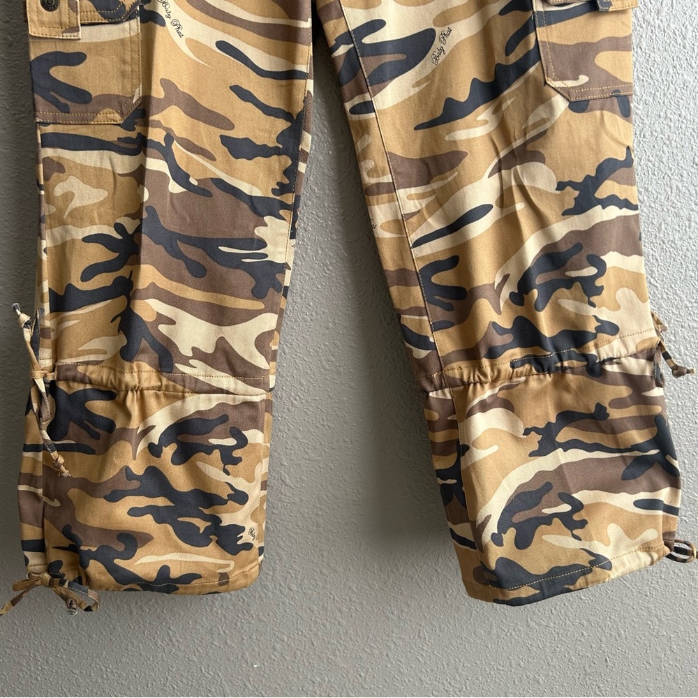 Baby Phat Y2K Brown Tan Camo Cargo Wide Leg Embellished Rhinestone Pants - Picture 8 of 14